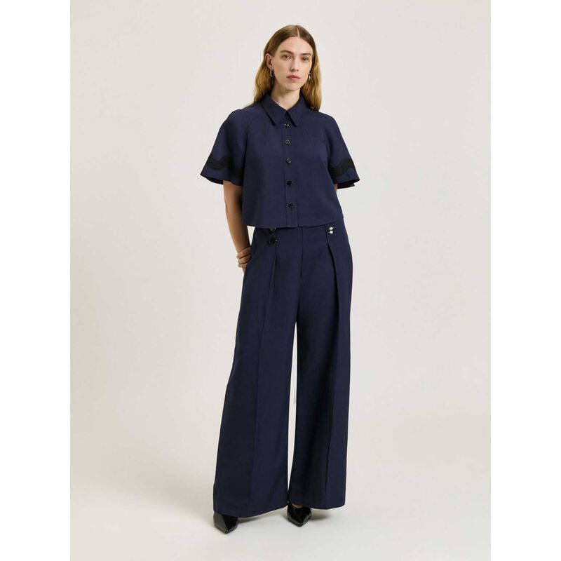 Veronika Maine Viscose Linen Twill Shirt With Lace image number 7